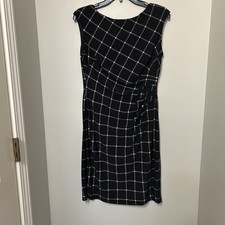 Lauren Ralph Lauren Black and White Grid Pattern Ruched Side Sleeveless Dress 8