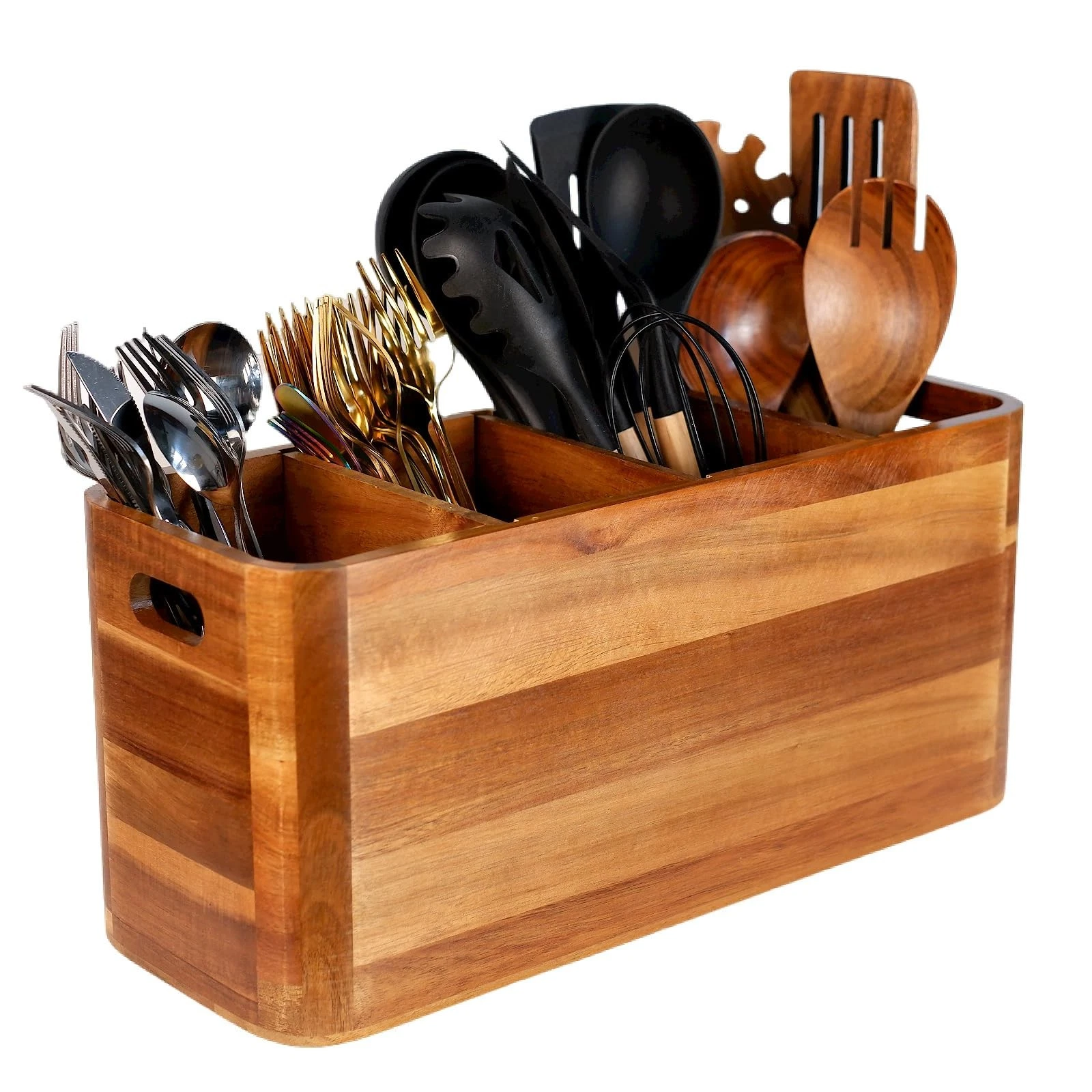 Wooden Kitchen Utensil Holder Organizer for Counter or Countertop, Large Wood...