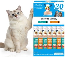 Cat Treats Lickable Grain-Free Cat Food Toppers, Creamy Puree Seafood 20-Pack