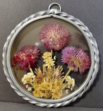 Vintage Lasting Impressions Pewter Frame Dried Pressed Flowers Suncatcher