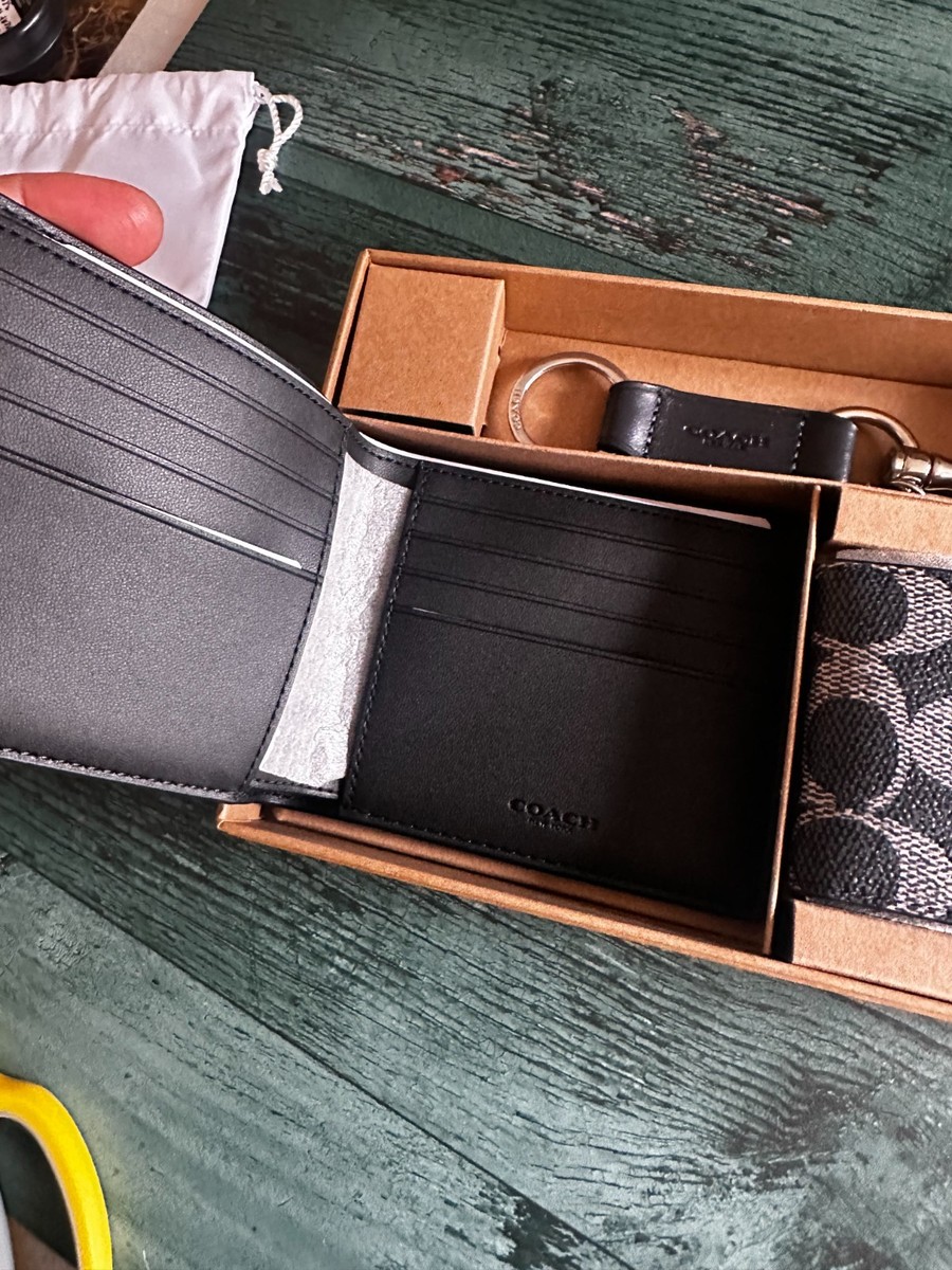 NIB COACH Boxed 3-In-1 Wallet Gift Set SV /DENIM Chalk Leather Key