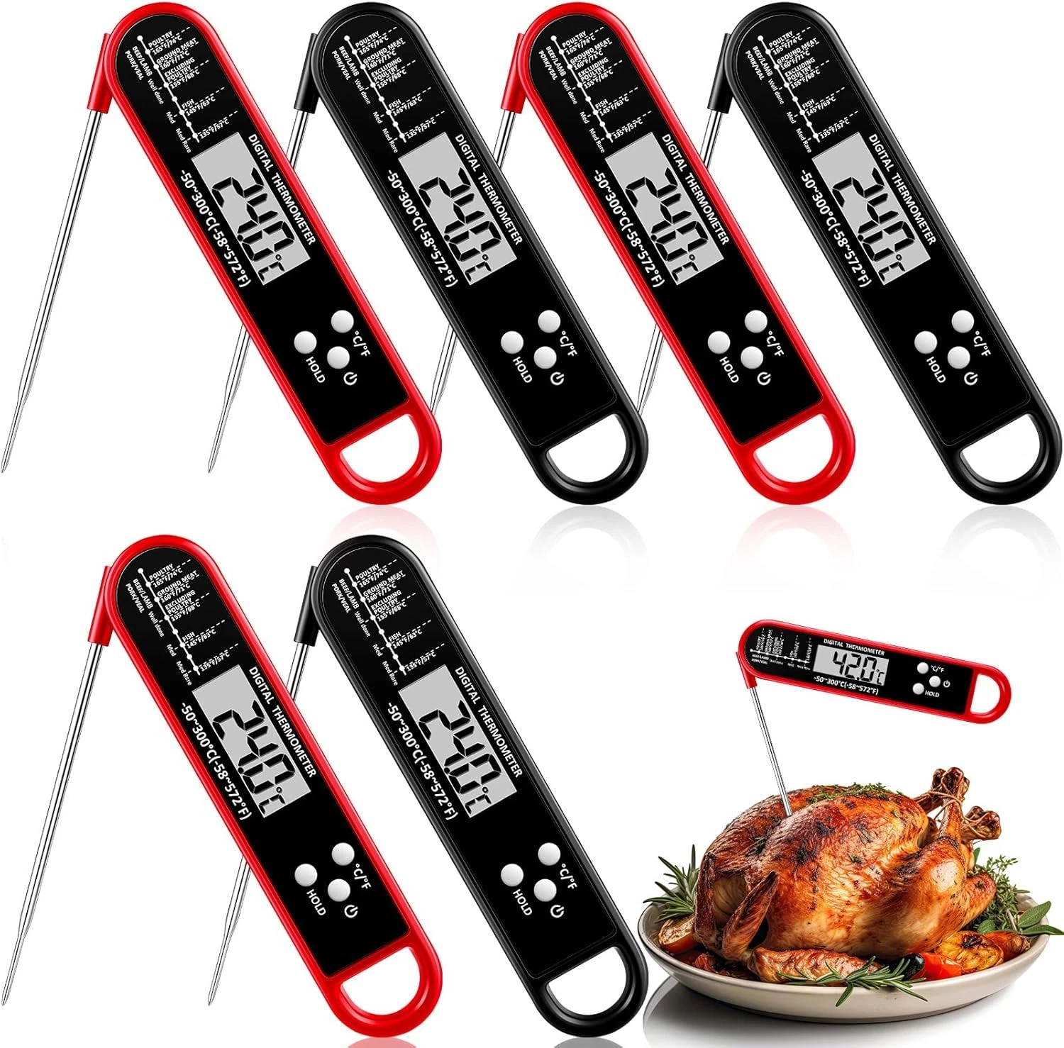 6 Pieces Digital Food Thermometer Grill Cooking Instant Read Meat Thanksgiving