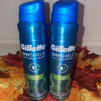 2 Pack Gillette Dry Shield Dry Spray Antiperspirant - Power Rush - 4.3 OZ 