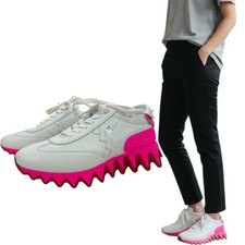 Christian Louboutin Loubishark Leather Lace Up Sneakers White Womes Size 40