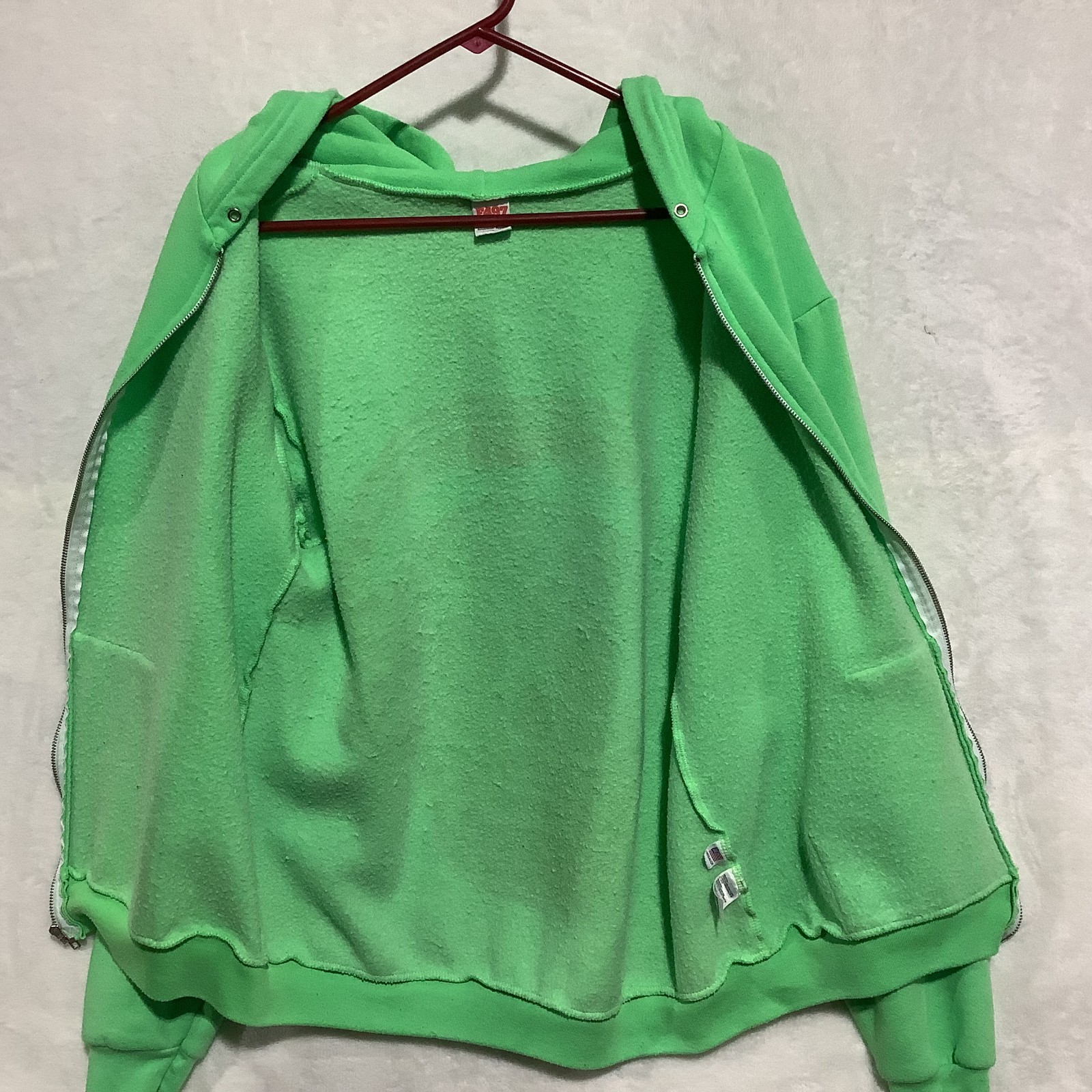 F497 American Apparel Hoodie Full Zip Sweatshirt Fleece Made in USA Green Skull image 9