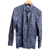 Kiton Blue Floral Cotton Long Sleeve Men's Snap Button Down Shirt Size 15  38