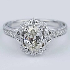Antique Halo Designer Flawless Oval Cut CZ Stone Engagement Wedding Ring