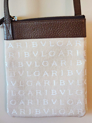 BVLGARI Beige Brown Logomania Mini Crossbody Bag
