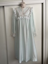 VINTAGE Christian Dior Lingerie Nightgown Large Lt Seafoam Lace Trim Long Sleeve