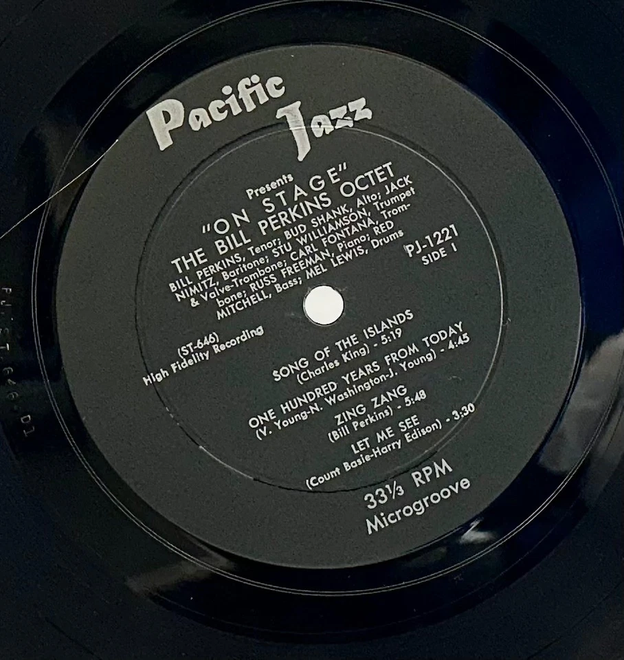 LP: Bill Perkins Octet, On Stage, Pacific Jazz, Mono, deep groove 1956, Cool Jaz - Image 3 of 4