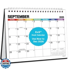 Dunwell 8x6" Small Standing Desk Calendar 2026 (Colorful), 4 Extra Months Sep