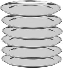 6 PCS 12 Inch Stainless Steel Plates, Reusable Round Metal Dinner Plates Camping