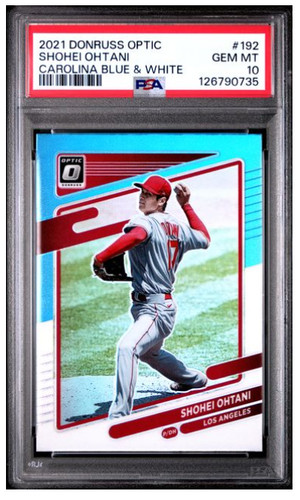 2021 Donruss Optic Shohei Ohtani #192 Carolina Blue & White PSA 10 Gem Mint Foil