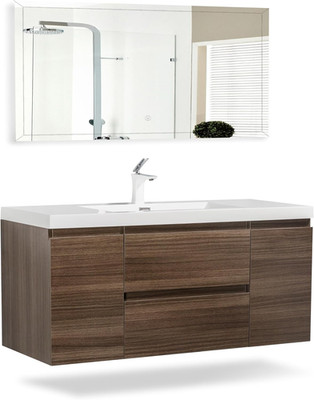 48'' Modern Wall-Mounted Double Bathroom Vanity with White Sink & Storage