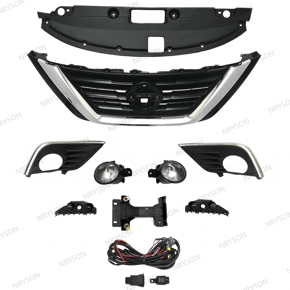 For ALTIMA 2016-2018 Front Upper Grille + Bumper Fog Light Kit + Radiator Cover