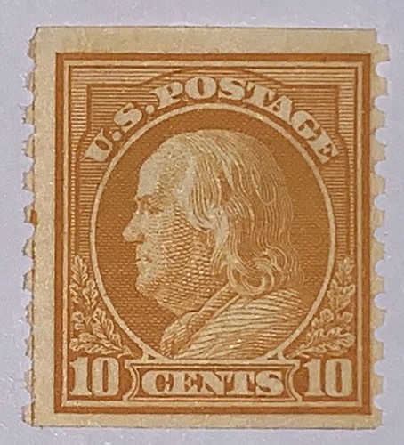 Travelstamps:1916-1922 US Stamps Sc #497 Yellow 10¢ NoWM Coil Single MOGH - Picture 2 of 6