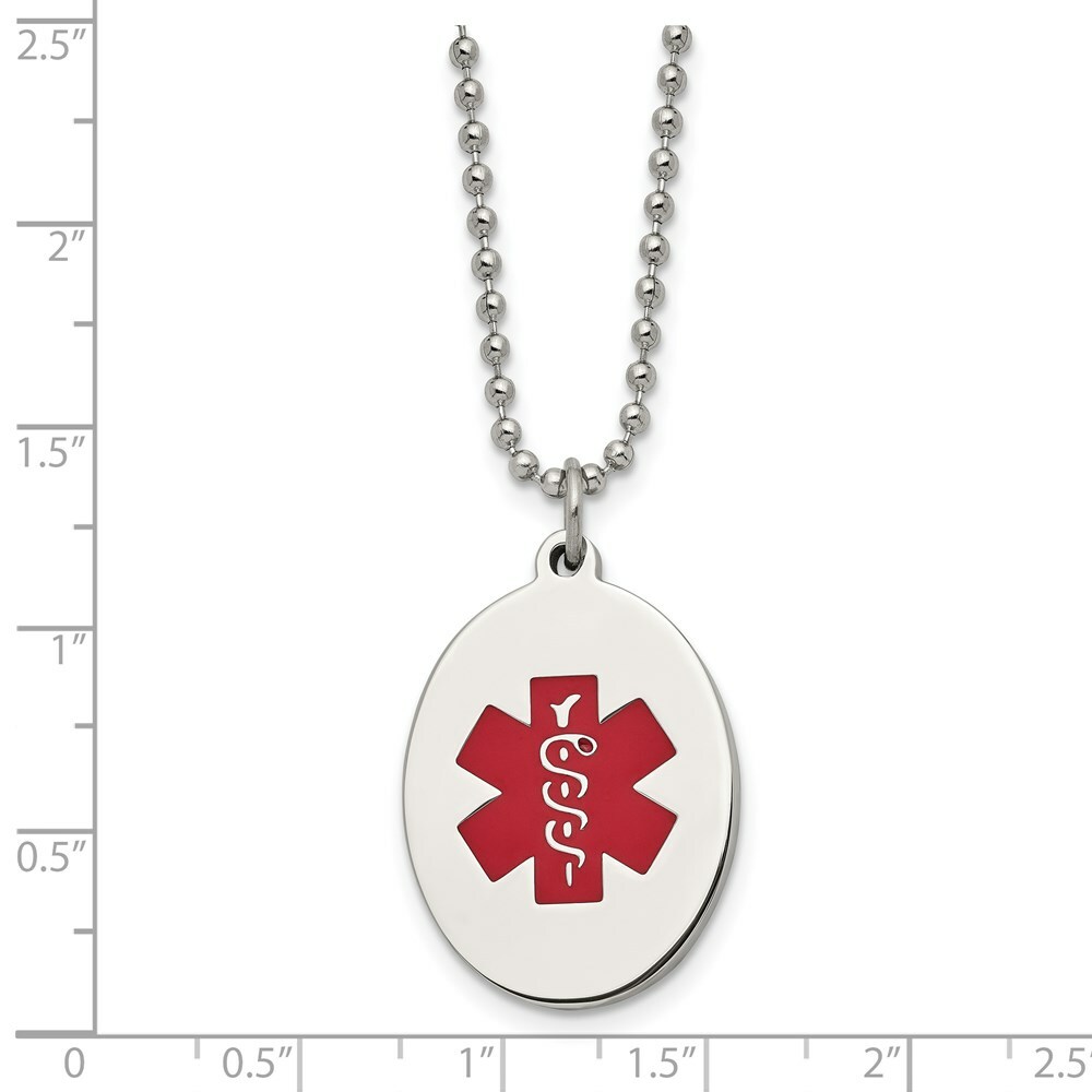 Stainless Steel Red Enamel Oval Medical Pendant 22in Necklace | eBay