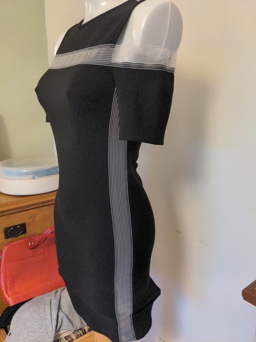 TopShop NEW Black Jersey Drop Sleeve Mini Dress White Binding Detail Size10 - Picture 6 of 9
