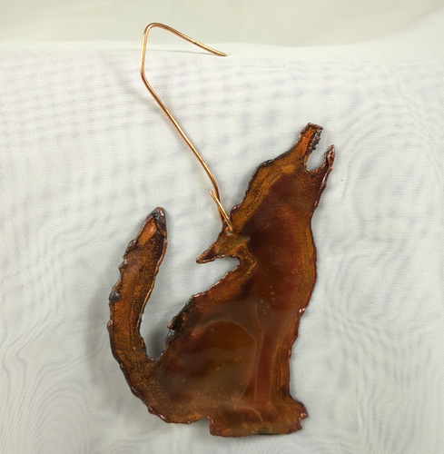 Howling Coyote Handmade Tree Ornament signed Art - 3.5" - Lacquer Copper Patina - Imagen 11 de 19