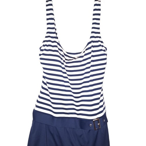 Womens Nautical Blue Striped One Piece Swimsuit Size 12 Vacation Beach House