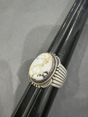 Indianer Will Denetdale Navajo Sterlingsilber weißer Türkis Herrenring