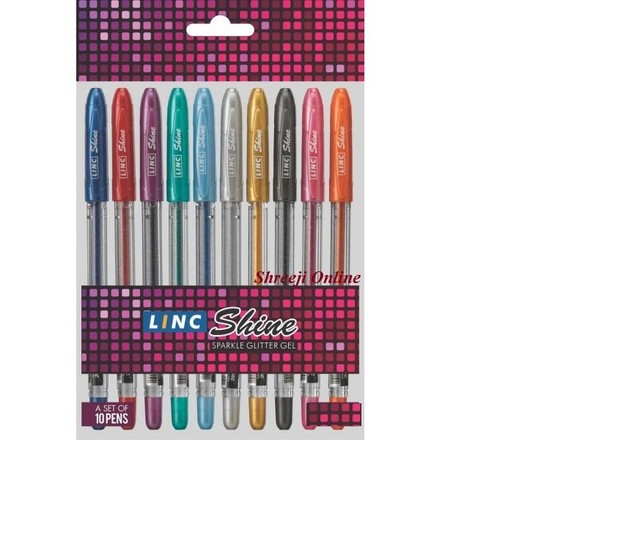 Linc Metallic Glitter Sparkle Shine Gel Pens Assorted Colors (10 Pack