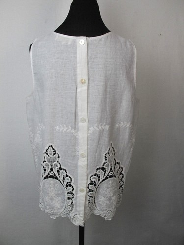 Cynthia Rowley linen /rayonTank Top Sz L-XL Blouse White Boho Sleevles T-2 - Picture 3 of 7