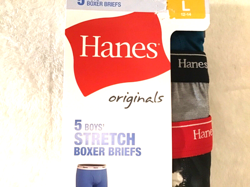 Hanes Boys Boxer Briefs Stretch 5 Pack Size L(12-14 ) NEW - Picture 6 of 6