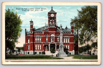 Original Old Vintage Antique Postcard Fond Du Lac County Court House Wisconsin