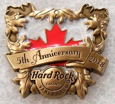 HARD ROCK CASINO VANCOUVER 3D 5TH ANNIVERSARY WREATH MAPLE LEAF PIN # 491044
