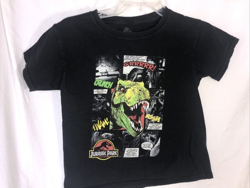 Jurassic Park Man Eater T-Rex Dinosaur Graphic Tee Shirt Boys Black Size 8 - Picture 2 of 4