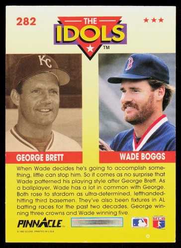 1992 Pinnacle Wade Boggs / George Brett #282 BASEBALL RED SOX ROYALS - Picture 2 of 2