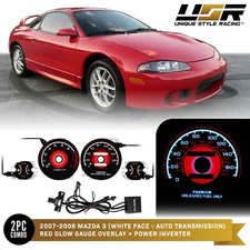 Red Glow Gauge Black Overlay For 95-99 Mitsubishi Eclipse Gsx Gst Turbo Cluster
