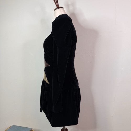 NWT Dundas Sequin Mini Dress Black Velvet Size FR 38 Puff Sleeve $2500 Cocktail - Picture 9 of 17