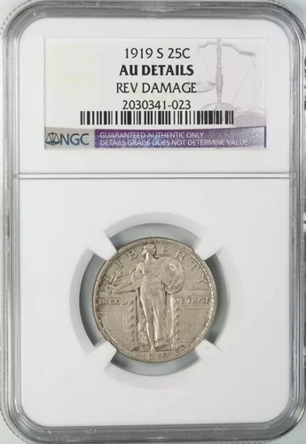 1919 S STANDING LIBERTY QUARTER 25C NGC CERTIFIED AU ABOUT UNC DETAILS (023)