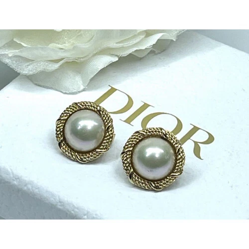 Orecchini Christian Dior vintage con clip di perle placcate oro 1836