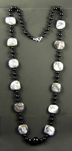 co200 - Collar de Onix, Charoita y cierre Plata. *ANUDADO * (95 cm. largo) - Imagen 2 de 2