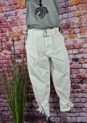 Women's jeans pants slouchy fit denim high waist 7/8 length Wiya769 white XS 34 36