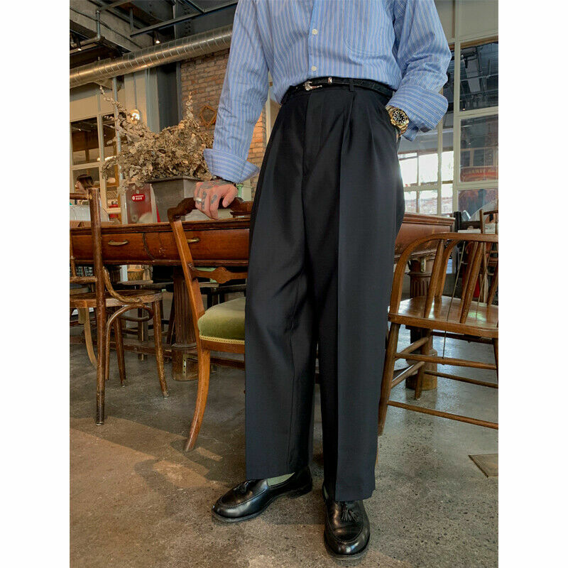 American Style Loose Broken Patch Straight Retro Denim Jeans pant Trousers Men