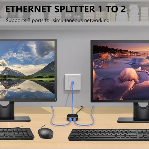 1 to 2 Port RJ45 Gigabit Ethernet Splitter Fast Speed for Two Device Networking