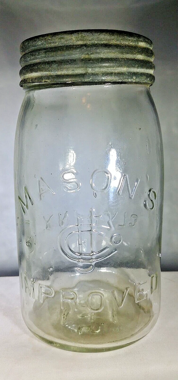MASON IMPROVED CJFCO MONOGRAM CLEAR CLYDE N.Y. ON BACK QT