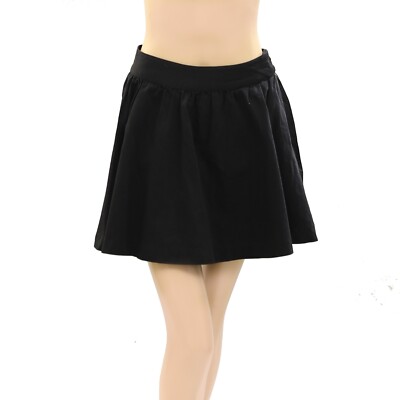Posse Solid Black Mini Skirt High Waisted Cotton Flowy Pull-On S NEW 274321