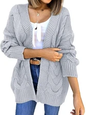Imily Bela Womens Open Front Cardigans Soft Long Sleeve Cable Knit Outerwear Swe