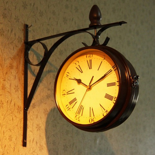 Vintage Wanduhr doppelseitige Bahnhofsuhr Retro Stil Funkuhr Wanddekoration - Bild 7 von 7