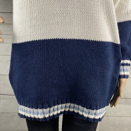 Marsh Landing Turtleneck Sweater Medium Blue White Wide Stripe Vintage 80s 90s - Picture 8 of 12