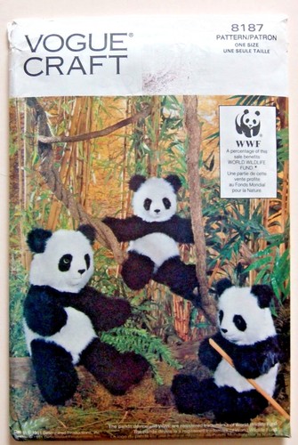 * 8187 Vogue PANDA BEARS 18" 20" 25" Sewing Pattern 1991 UNCUT - Picture 3 of 3