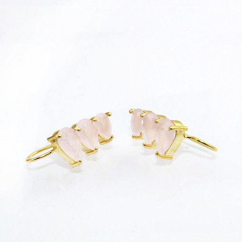 Multi-Color Agate Onyx Quartz Chalcedony Amethyst Gold Plated Ear-Cuff Earrings - Picture 19 of 34