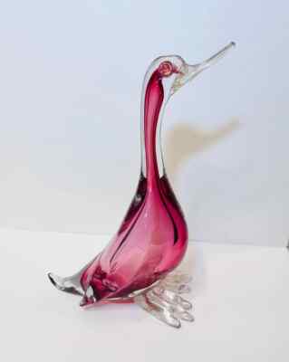 Vintage Murano Glass 9.7'' Barbini Duck/Bird - Cranberry w/Gold - Excellent!
