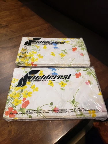 (2) NEW IN PKG Vintage Fieldcrest Floral Percale Twin Fitted Sheets