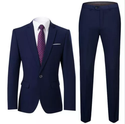 Men's Slim Fit Suits 2 Piece Jackets Blazer Pants Formal Business Coats Trousers - Picture 33 of 37